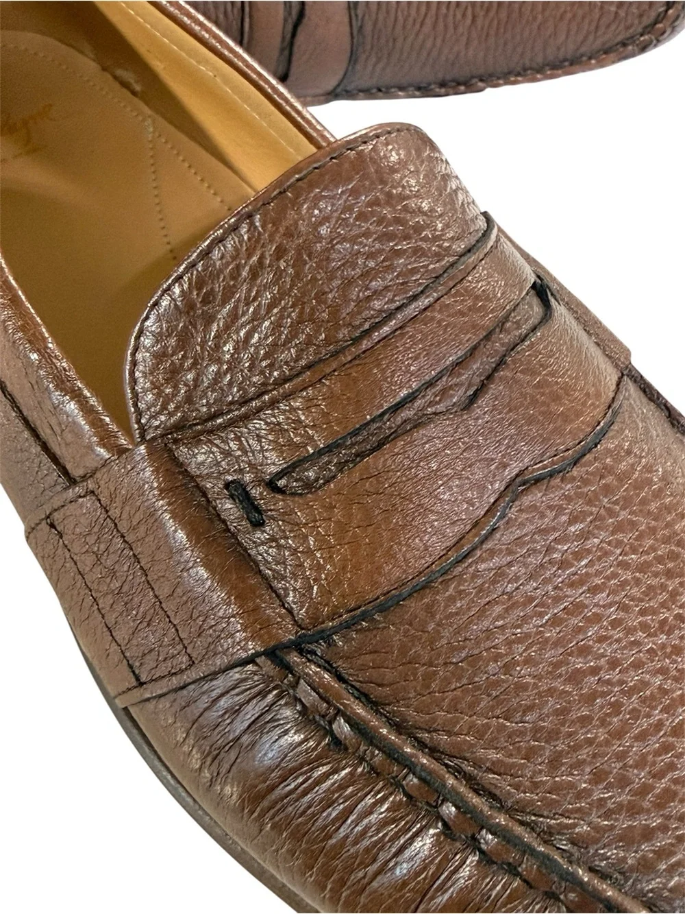 Alan Payne Deerskin Penny Loafer in Brown Pebbled Leather